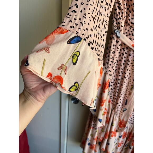 Dark Pink Butterfly Ruffle Pink Black Cheetah Floral Pink Midi Dress 12 NWT $103 - Picture 13 of 16